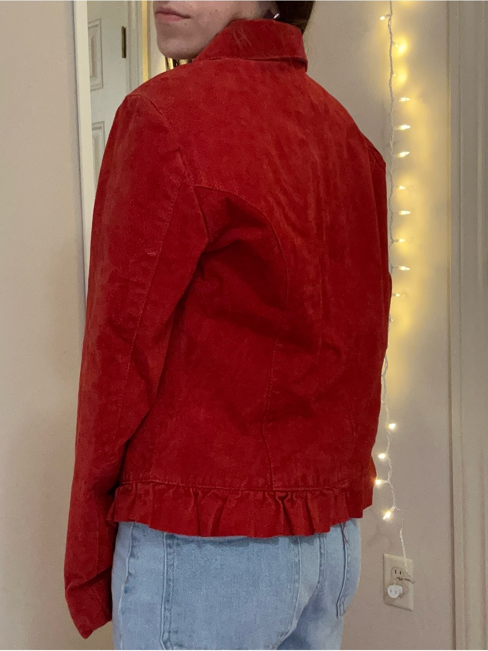 Red Leather Button Up Jacket - Picture 7 of 8